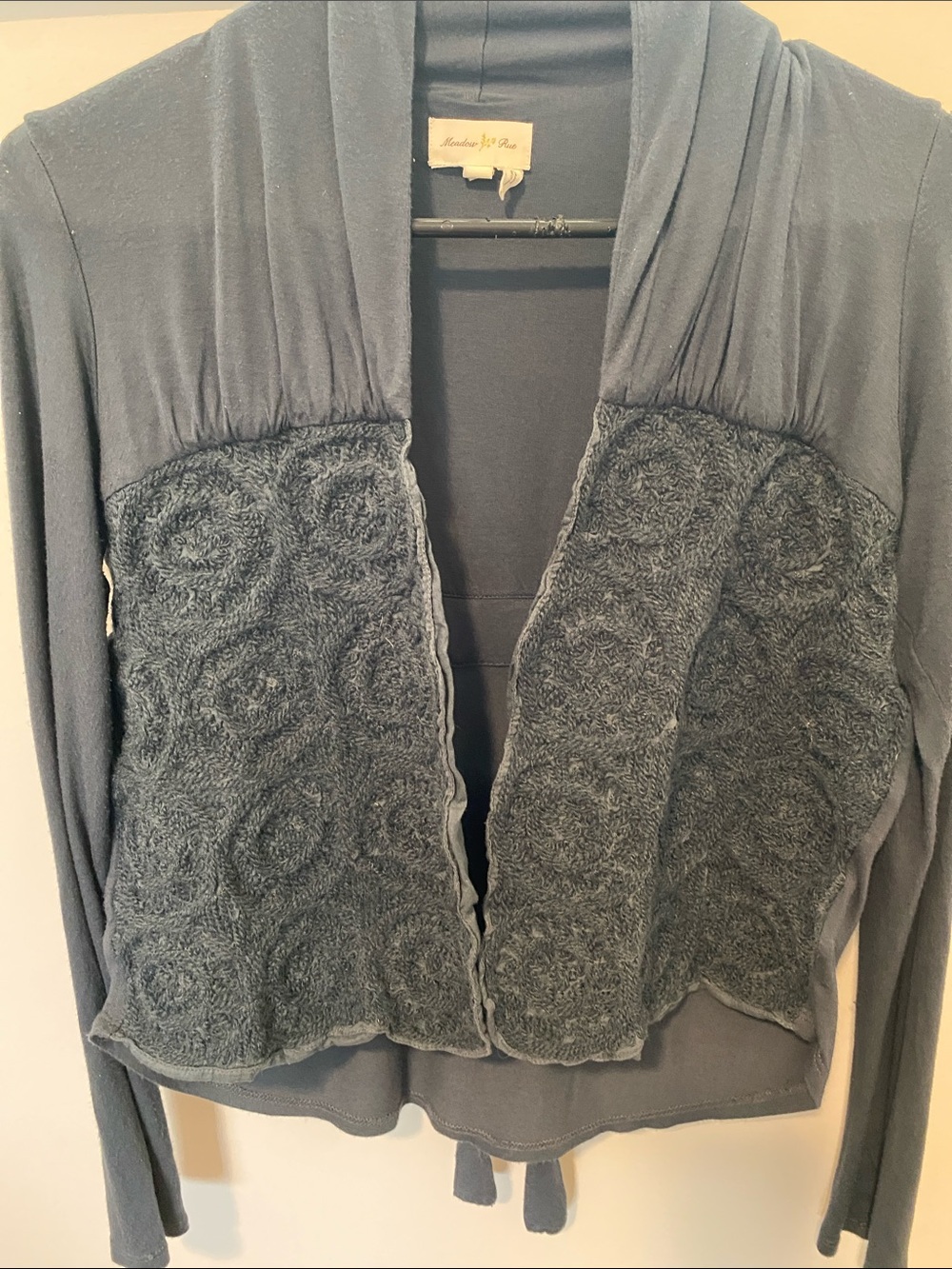 Meadow Rue Navy Open-Front Cardigan with Textured Front Panels